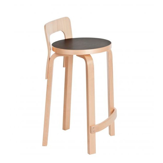 Taburete K65 abedul asiento linóleo negro de Artek