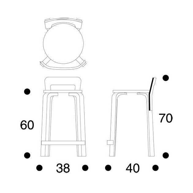 dimensiones Taburete K65 de Artek