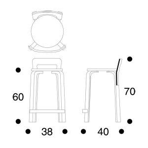 dimensiones Taburete K65 de Artek