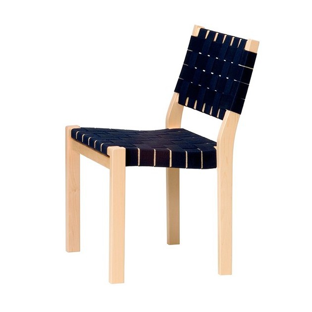 Silla 611 madera de abedul cincha negra de Artek