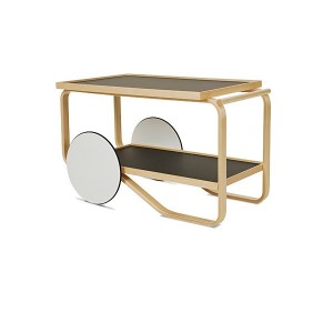 Tea Trolley 901abedul bandejas linóleo negro de Artek