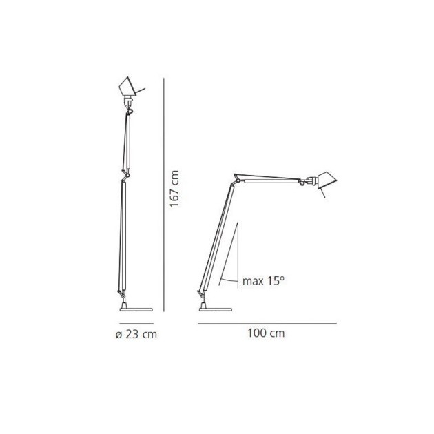 dimensiones lámpara de pie lectura Tolomeo Artemide