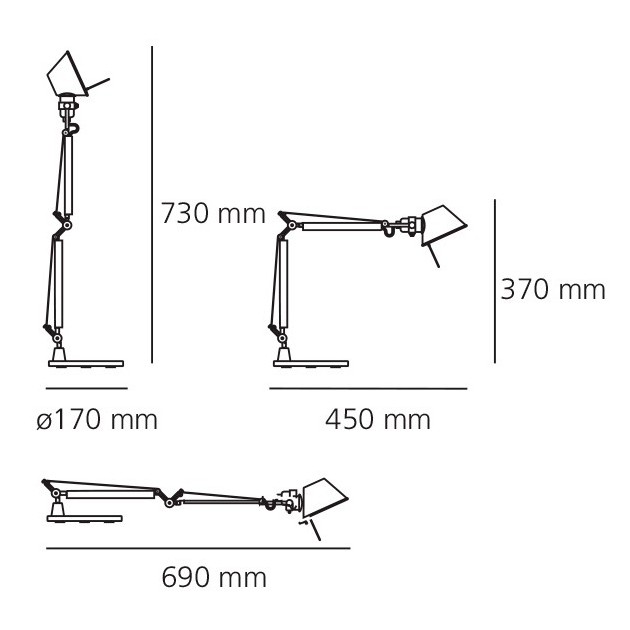 dimensiones Lampara de sobremesa Tolomeo Micro Artemide