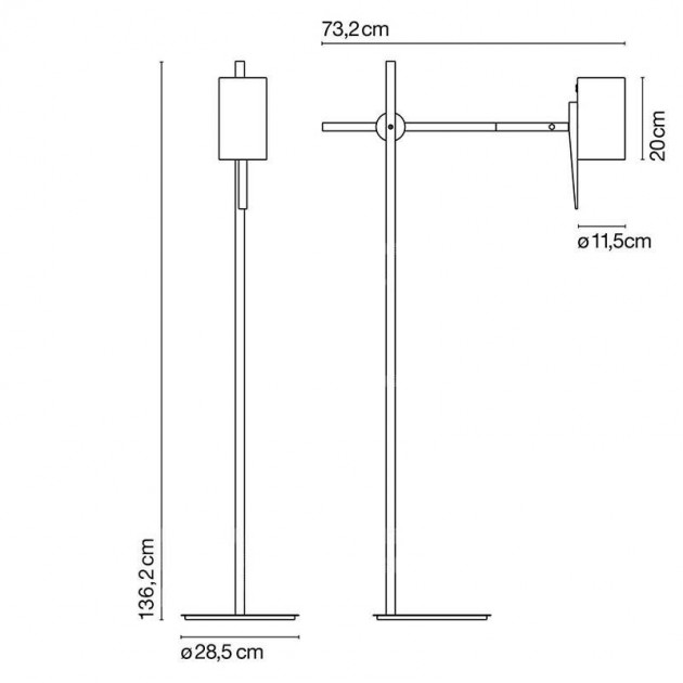 dimensiones lámpara de pie Scantling P73 Marset