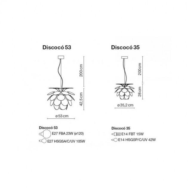 medidas lámpara suspensión Discocó 35 Marset