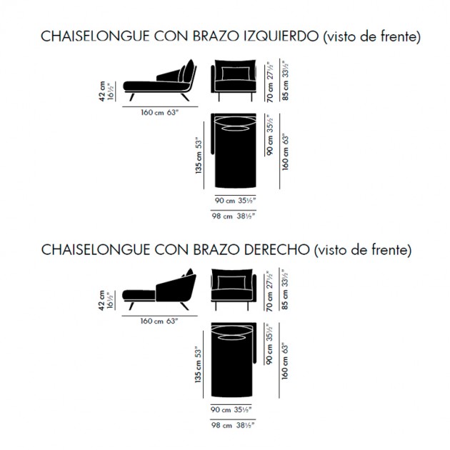 Chaiselongue Costura Stua - medidas