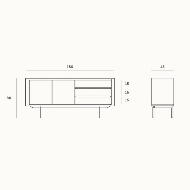 Medidas Aparador Shadow Roble 2 puertas 3 cajones - Ethnicraft