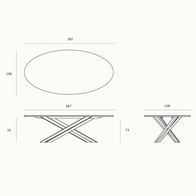 Medidas mesa de comedor Mikado Oval de Ethnicraft en Moises Showroom