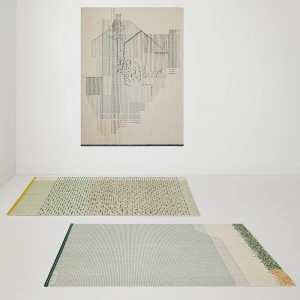 Kilim Backstitch Calm color verde de Gan Rugs en Moises Showroom