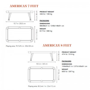 Dimensiones billar Diagonal RS Barcelona. Disponible en Moisés showroom