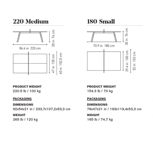 Mesa de Ping pong pequeña y mediana de You and me de RS Barcelona. Disponible en Moisés Showroom