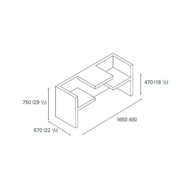 Dimensiones Mesa-banco Tafel de E15. Disponible en Moisés showroom