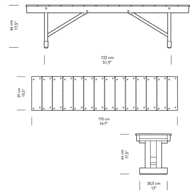 Dimensiones banco BM1871 de Carl Hansen. Disponible en Moisés showroom