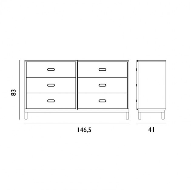 dimensiones Kabino dresser 6 cajones de Normann copenhagen.