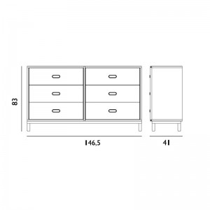 dimensiones Kabino dresser 6 cajones de Normann copenhagen.