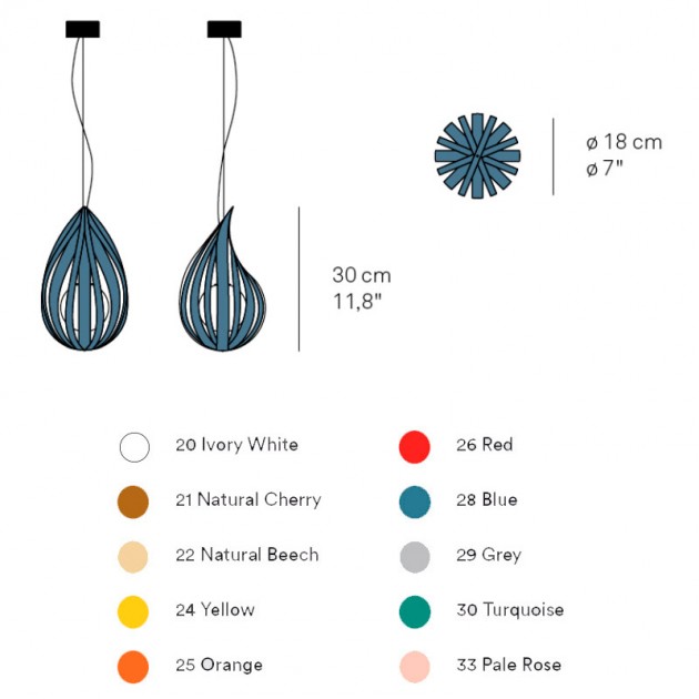 dimensiones y colores lámpara Raindrop SP de Luzifer