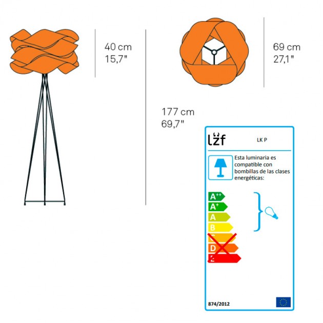 dimensiones lámpara pie Link de Luzifer