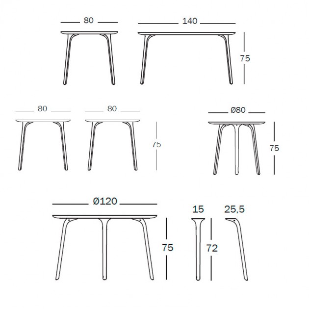 dimensiones Mesas de exterior First de Magis