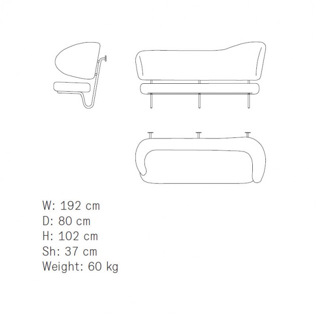 Medidas Wall sofa de House of Finn Juhl en Moises Showroom