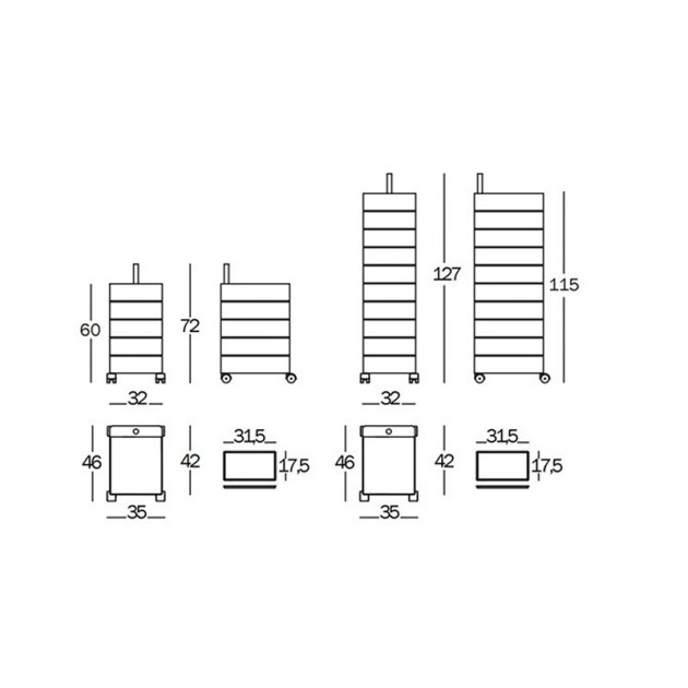 Dimensiones cajoneras colección 360º Magis