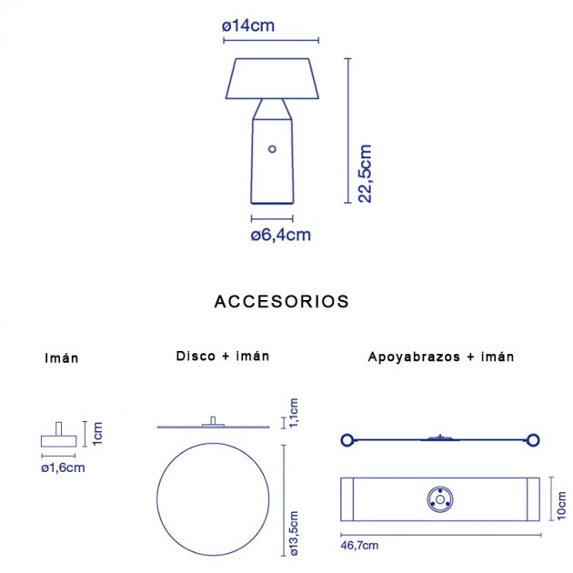 dimensiones y accesorios lámpara Bicoca Marset