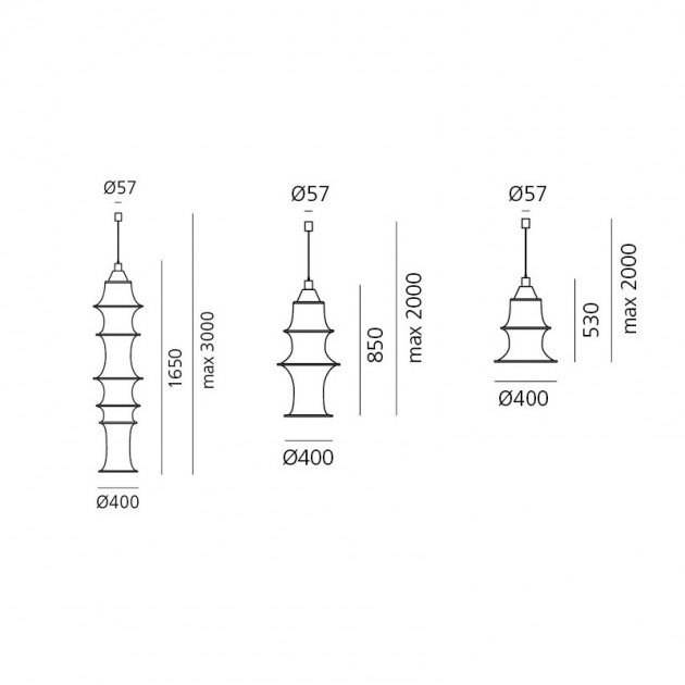 dimensiones Lámparas suspensión Falkland Danese Milano