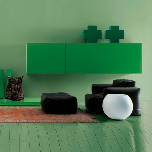 salón con Botiquín Cross verde Cappellini