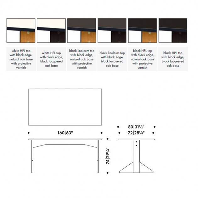 acabados y medidas mesa Kaari largo 160 cm Artek