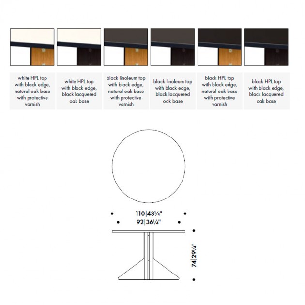 dimensiones y acabados mesa redonda Kaari Artek