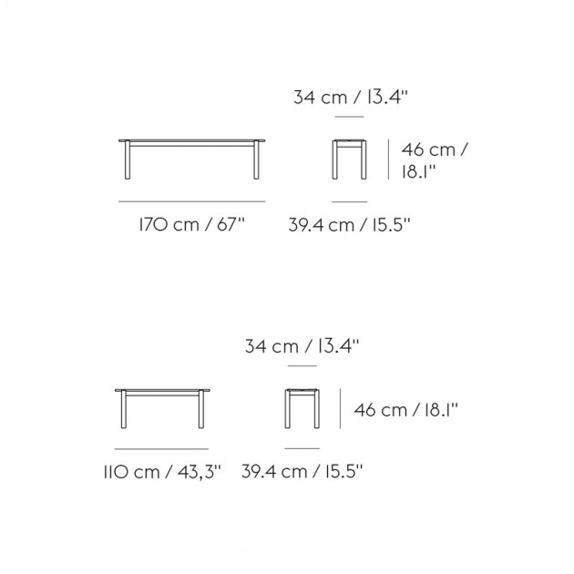 Medidas Banco Linear Wood de Muuto en Moises Showroom