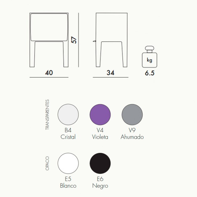 medidas y colores mesa  Ghost Buster small Kartell