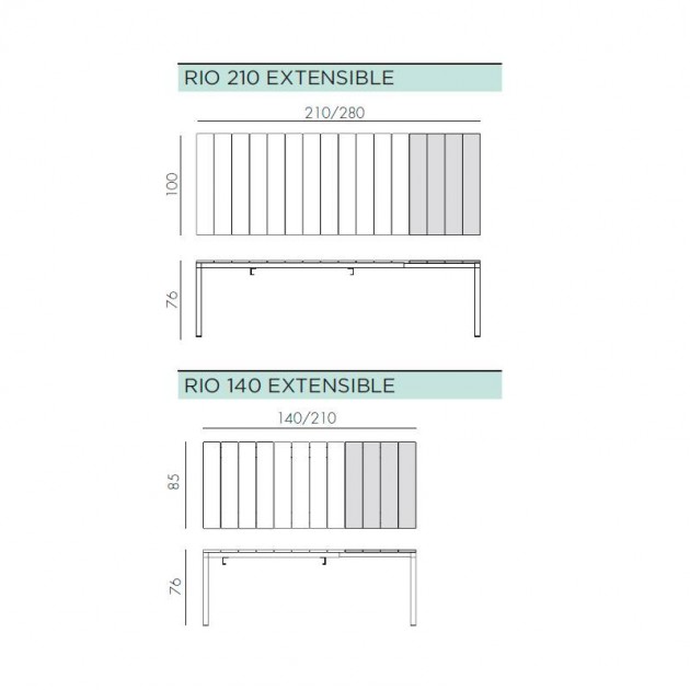 Medidas mesa Rio 210 extensible de Nardi en Moises Showroom