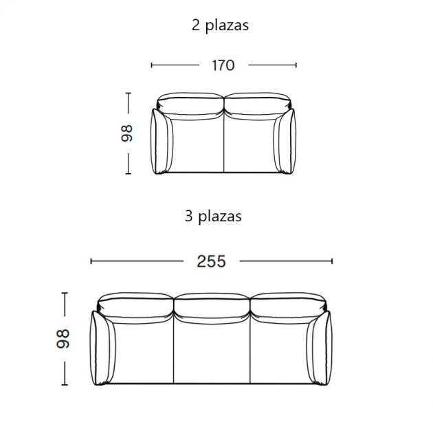 medidas sofás Pandarine brazos reclinables  HAY