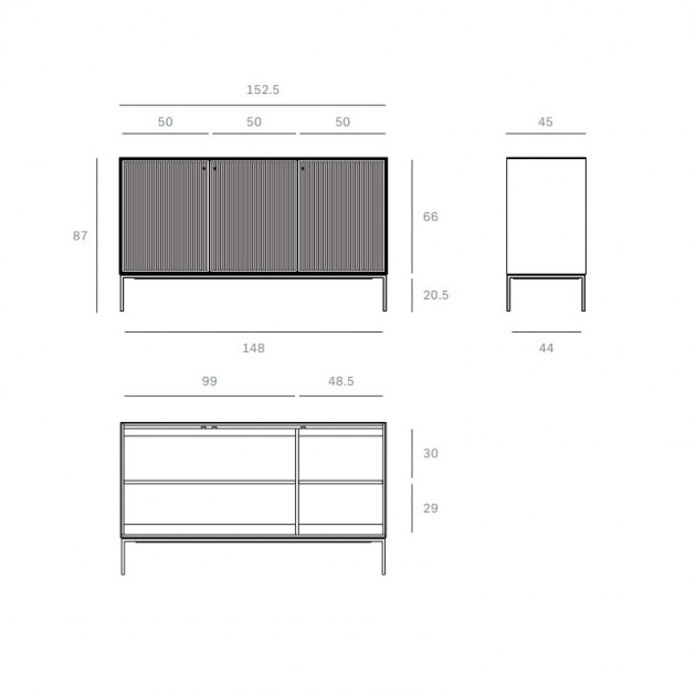 medidas Aparador Grooves 3 puertas Ethnicraft