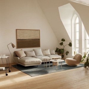 Sofá Flaneur chaiselongue de Gubi en ambiente Moises Showroom