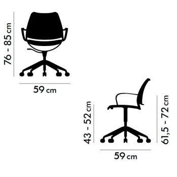 medidas silla Gas giratoria con ruedas Stua medidas silla Gas giratoria con ruedas Stua