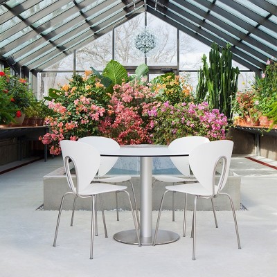 Mesa Zero de exterior HPL blanco base acero inoxidable Mesa Zero de exterior HPL blanco base acero inoxidable