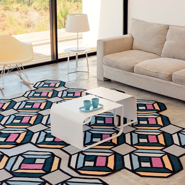 Kilim Parquet Tetragon Blue Gan rugs by Front