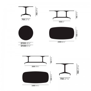 medidas mesa comedor Eames Segmented Vitra