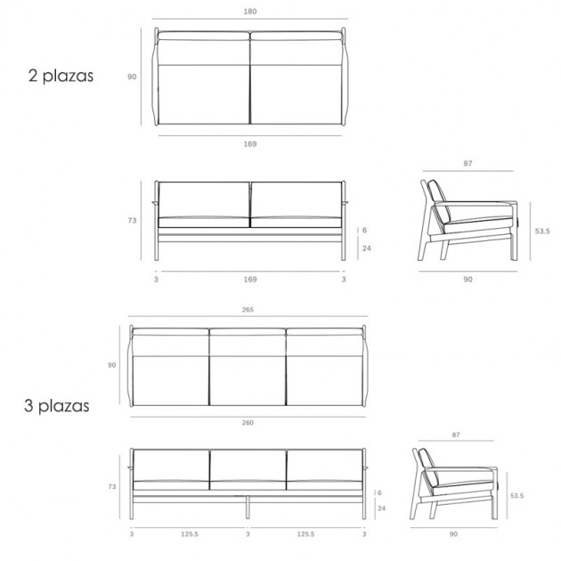 medidas Jack outdoor sofa 2 plazas y 3 plazas Ethnicraft