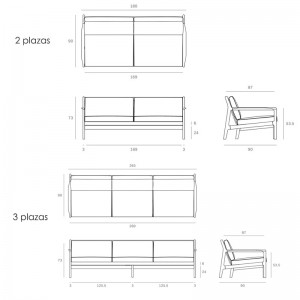 medidas Jack outdoor sofa 2 plazas y 3 plazas Ethnicraft