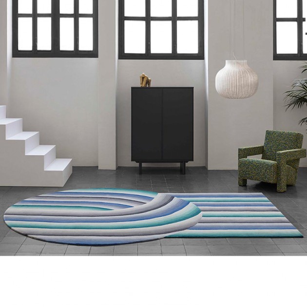 Ambiente alfombra Round Mirage Blue de Gan Rugs en Moises Showroom