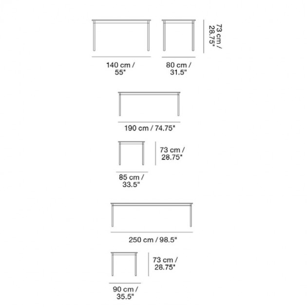 medidas mesa comedor Base rectangular Muuto