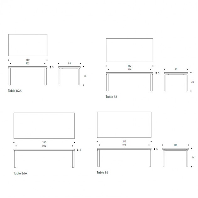 medidas mesa Aalto Rectangular Artek