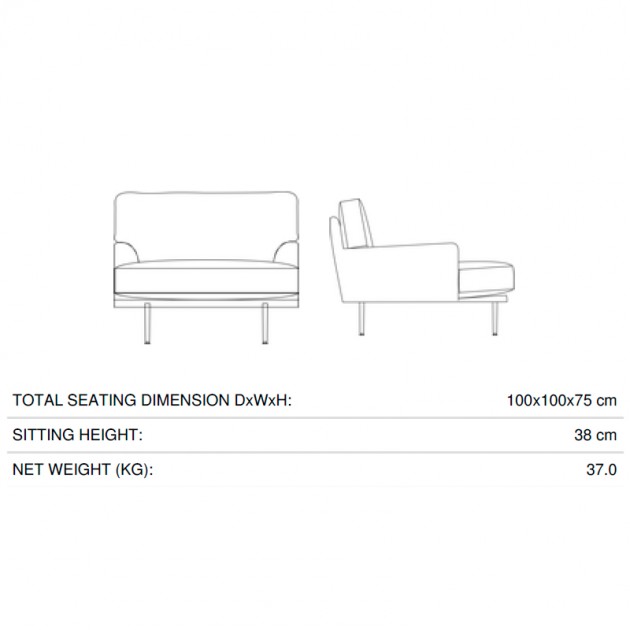 Medidas Flaneur Lounge chair de Gubi en Moises Showroom