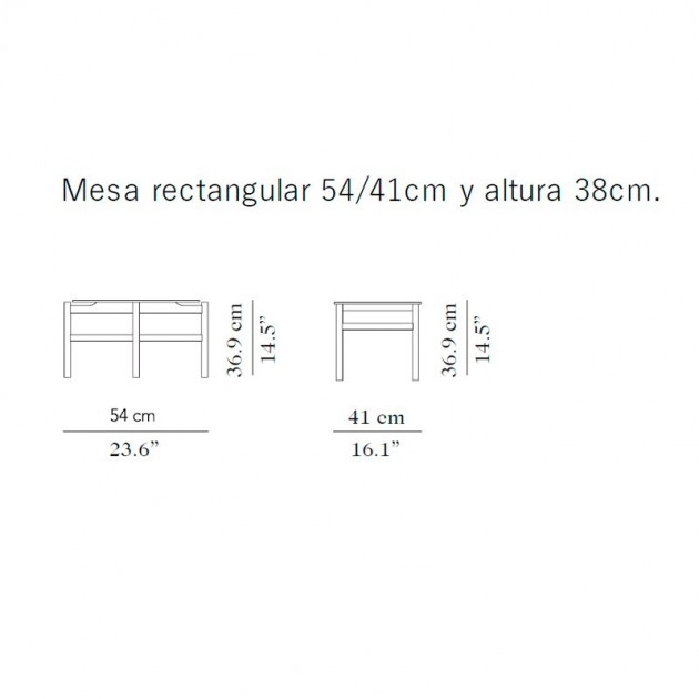 medidas mesa auxiliar rectangular BUD Perobell