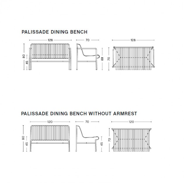 medidas banco comedor Palissade HAY