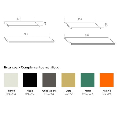 medidas y acabados Tria Shelving system medidas y acabados Tria Shelving system
