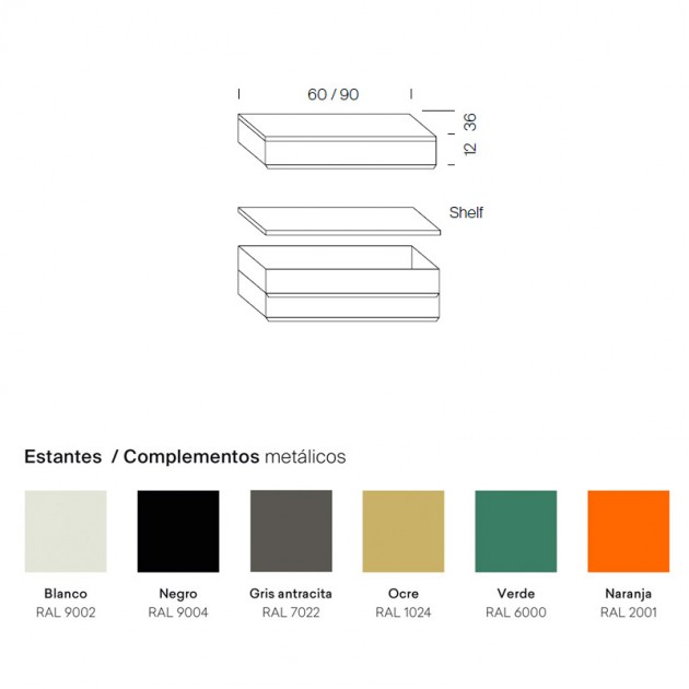 medidas y acabados cajones Tria shelving system