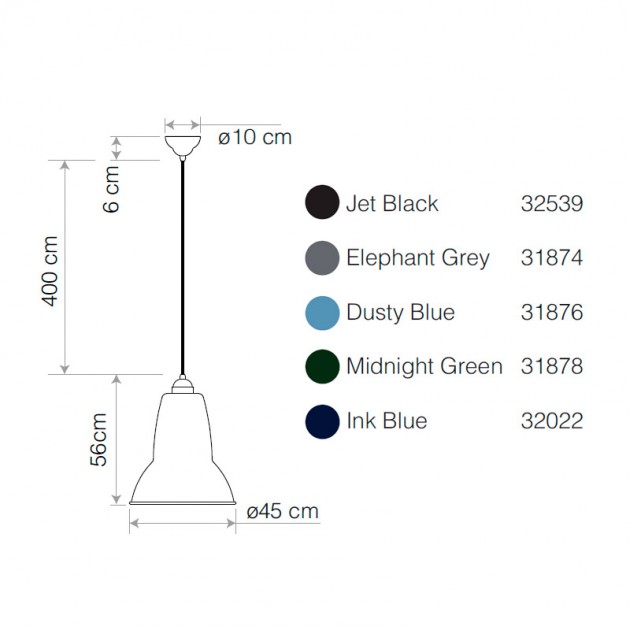 medidas y acabados Lámpara suspensión Original 1227 Giant brass Anglepoise